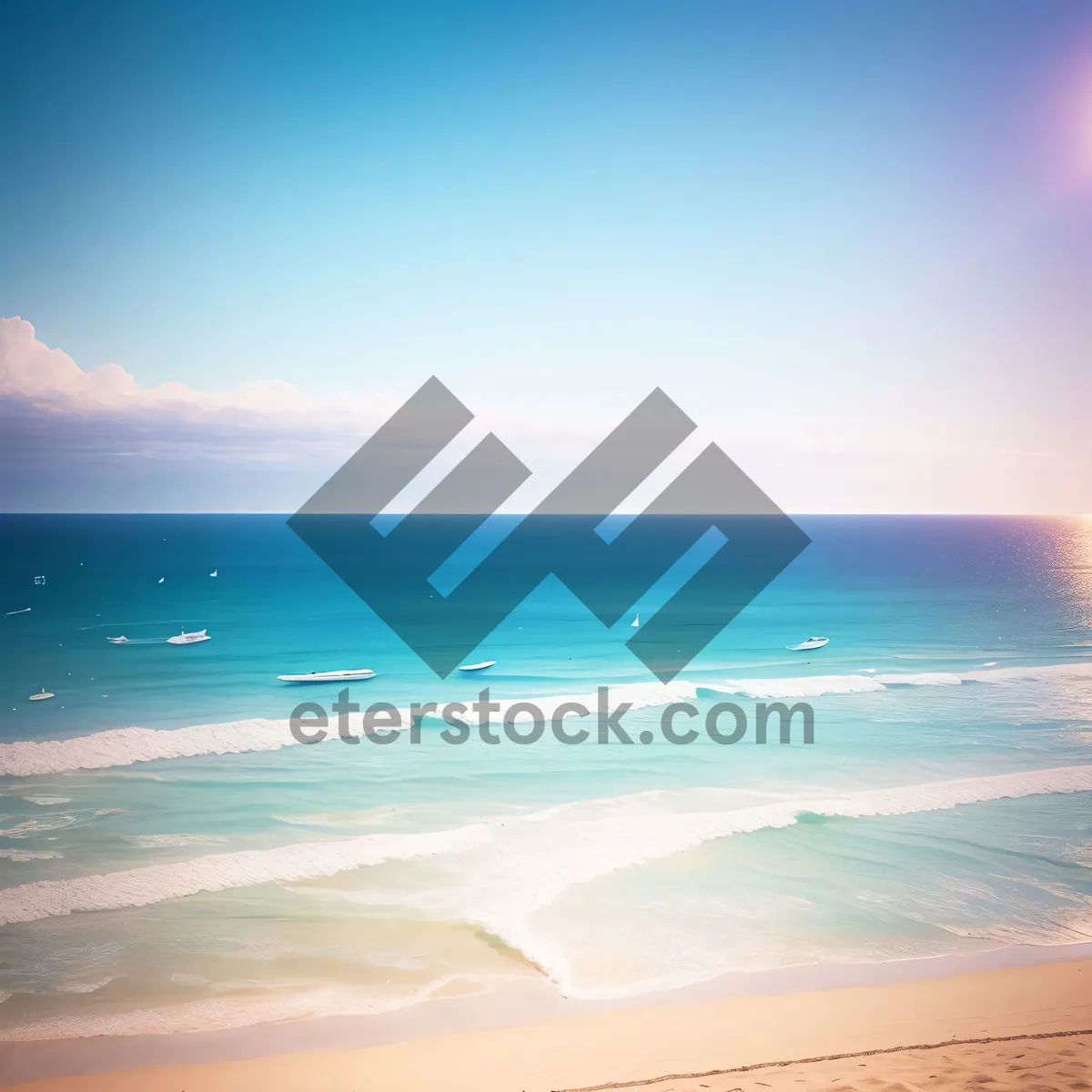 Picture of Tranquil Waterscape: Serene Beach Paradise under Sunny Sky