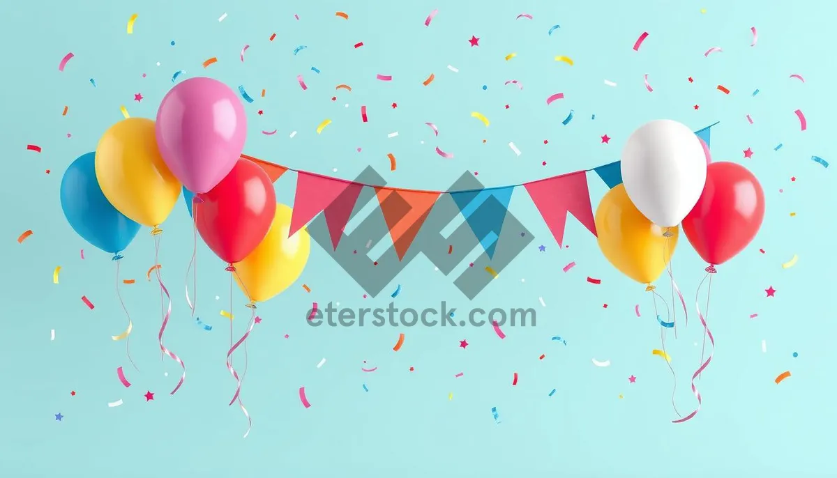 Picture of Colorful birthday party decoration with balloons and confetti.