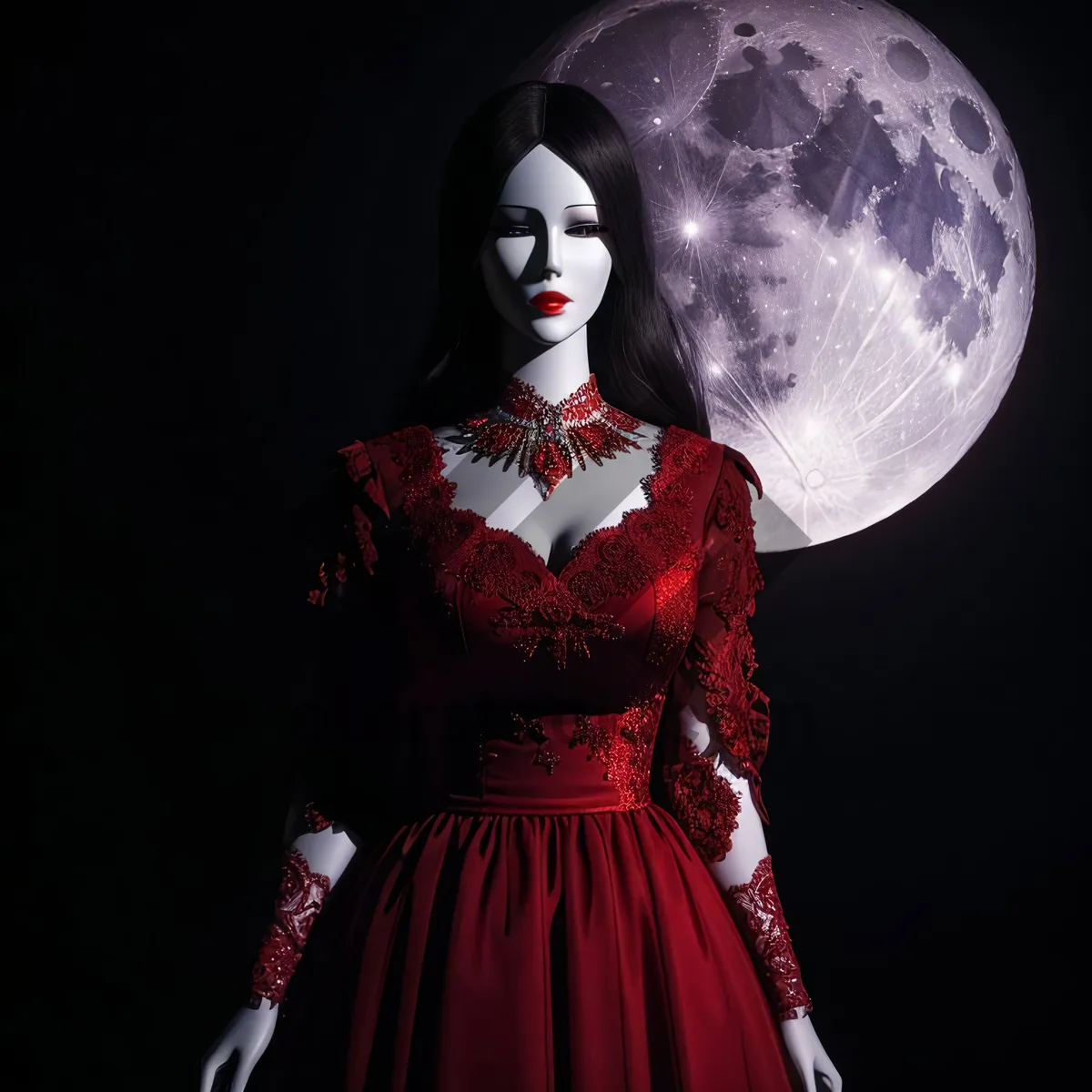 Picture of Sexy sorcerer lady in black costume posing elegantly.