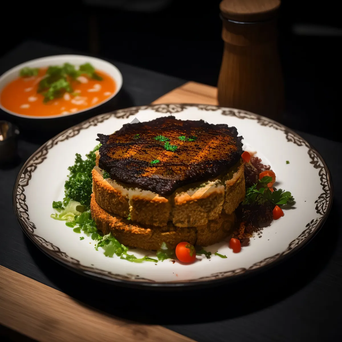 Picture of Savory Grilled Steak with Fresh Salad and Vegetables