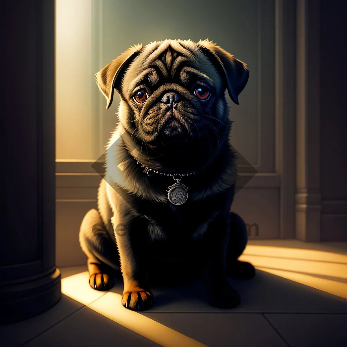 Picture of Adorable Wrinkled Pug Puppy - Purebred Canine Portrait