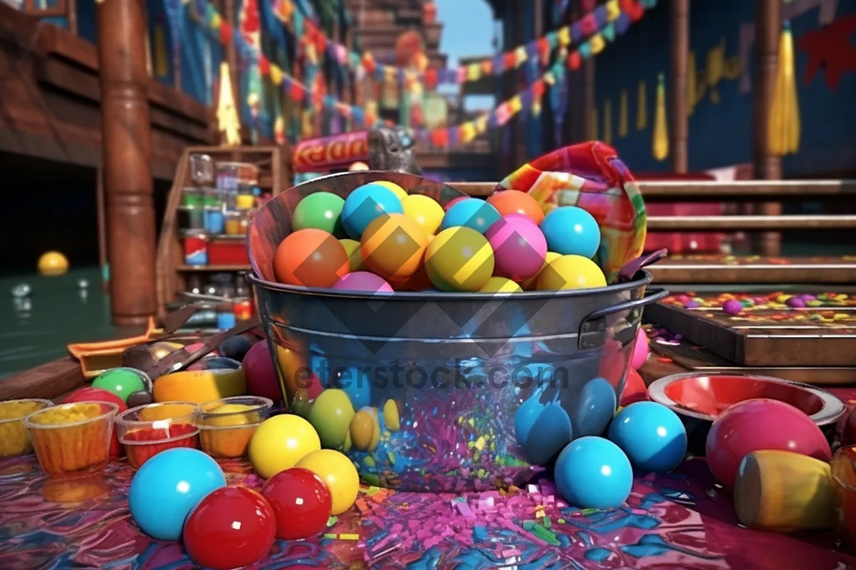 Picture of Colorful Easter Eggs and Balloons Celebration.