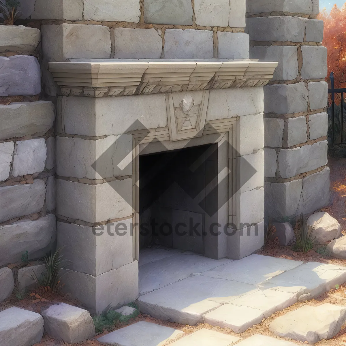 Picture of Ancient Stone Fireplace in Old City House