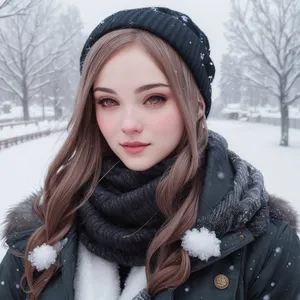 Smiling Winter Lady in Fashionable Jacket and Scarf