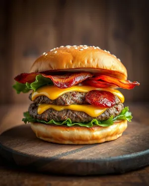 Grilled cheeseburger with lettuce and tomato.