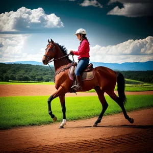Equestrian Polo Player Riding Thoroughbred Stallion