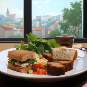 Nutritious gourmet salad with grilled meat and cheese