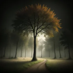 Majestic Sunrise over Foggy Forest Landscape