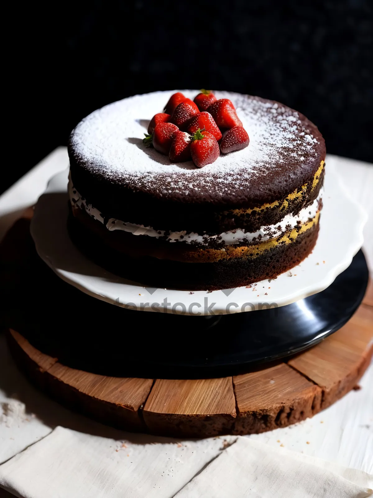 Picture of Gourmet chocolate cream cake - delectable dessert indulgence.