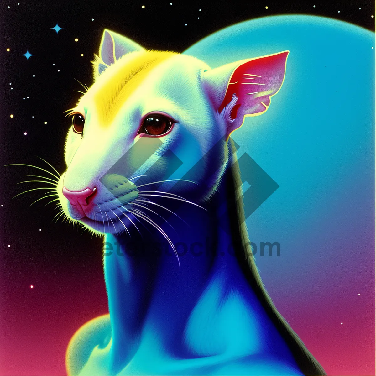 Picture of Artistic Kitty Face Against Colorful Background