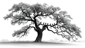 Winter silhouette of oak tree against sky