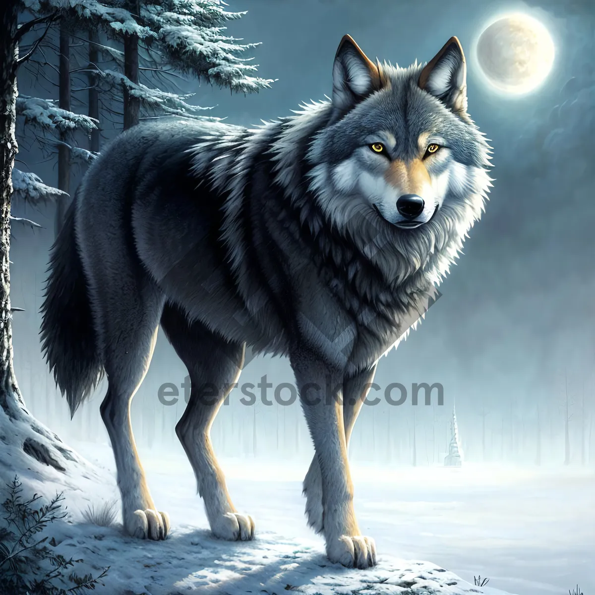 Picture of Majestic Timber Wolf in Snow-Filled Wilderness