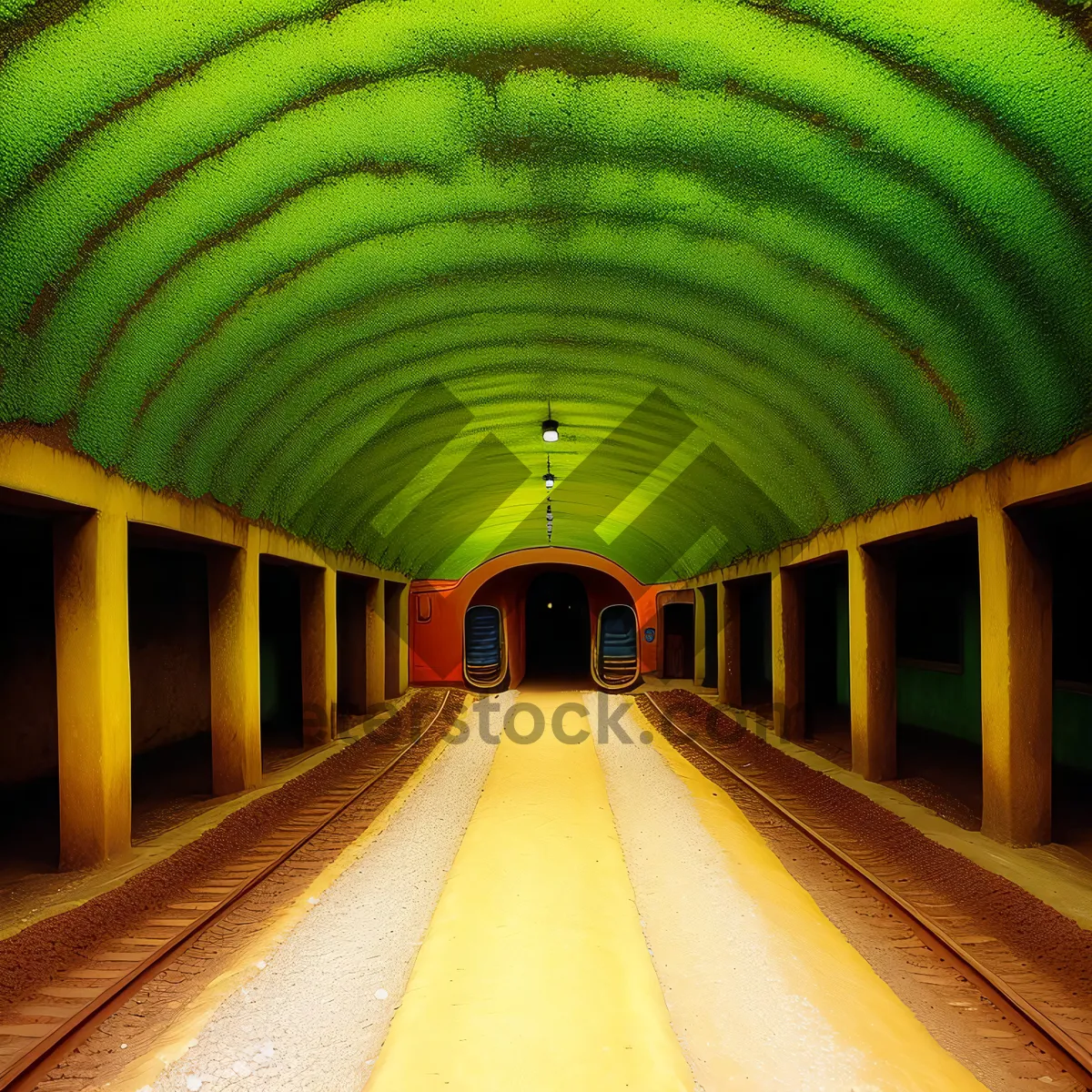 Picture of Urban Underground Passageway: Modern Subway Terminal Corridor