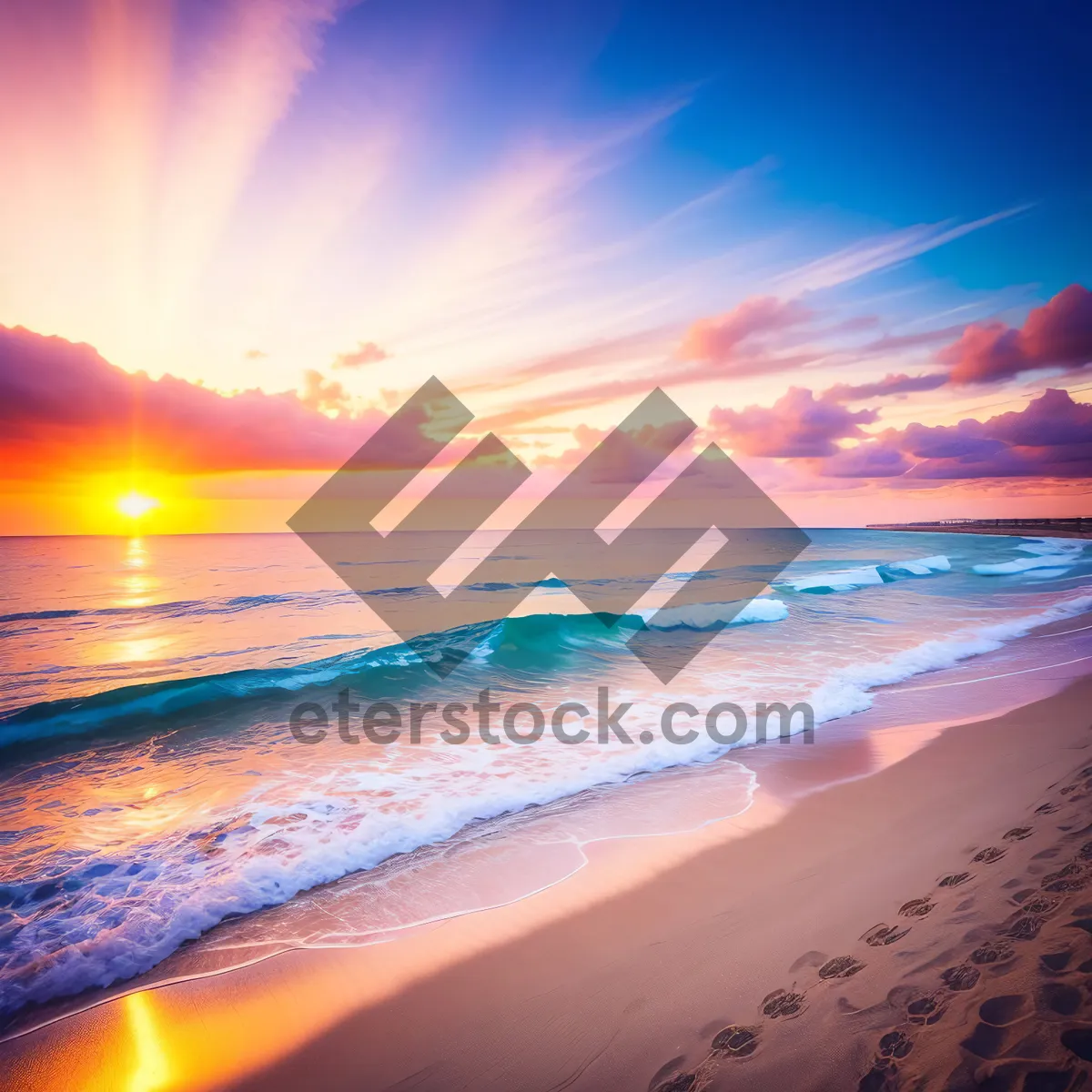 Picture of Golden Seascape: Sunset Reflection on Tropical Beach