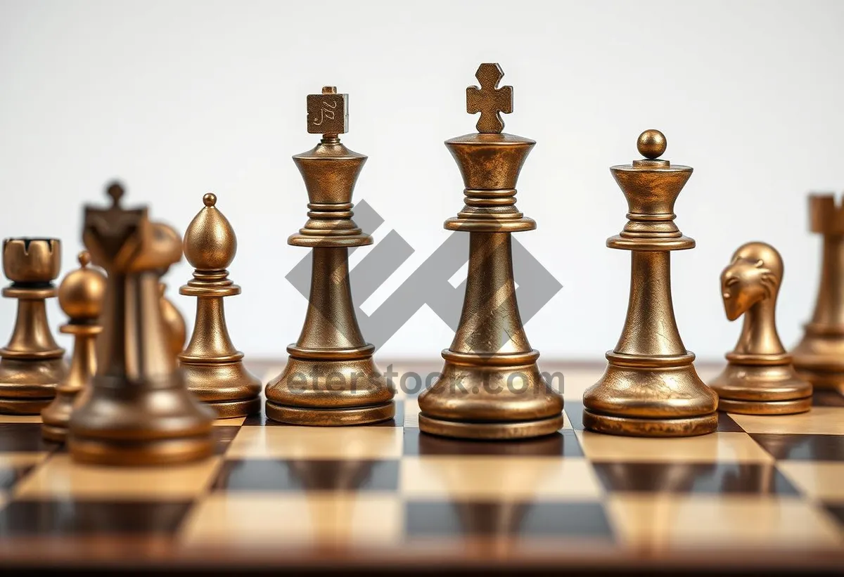 Picture of Black Chessman Pieces on Wooden Board in Strategic Game