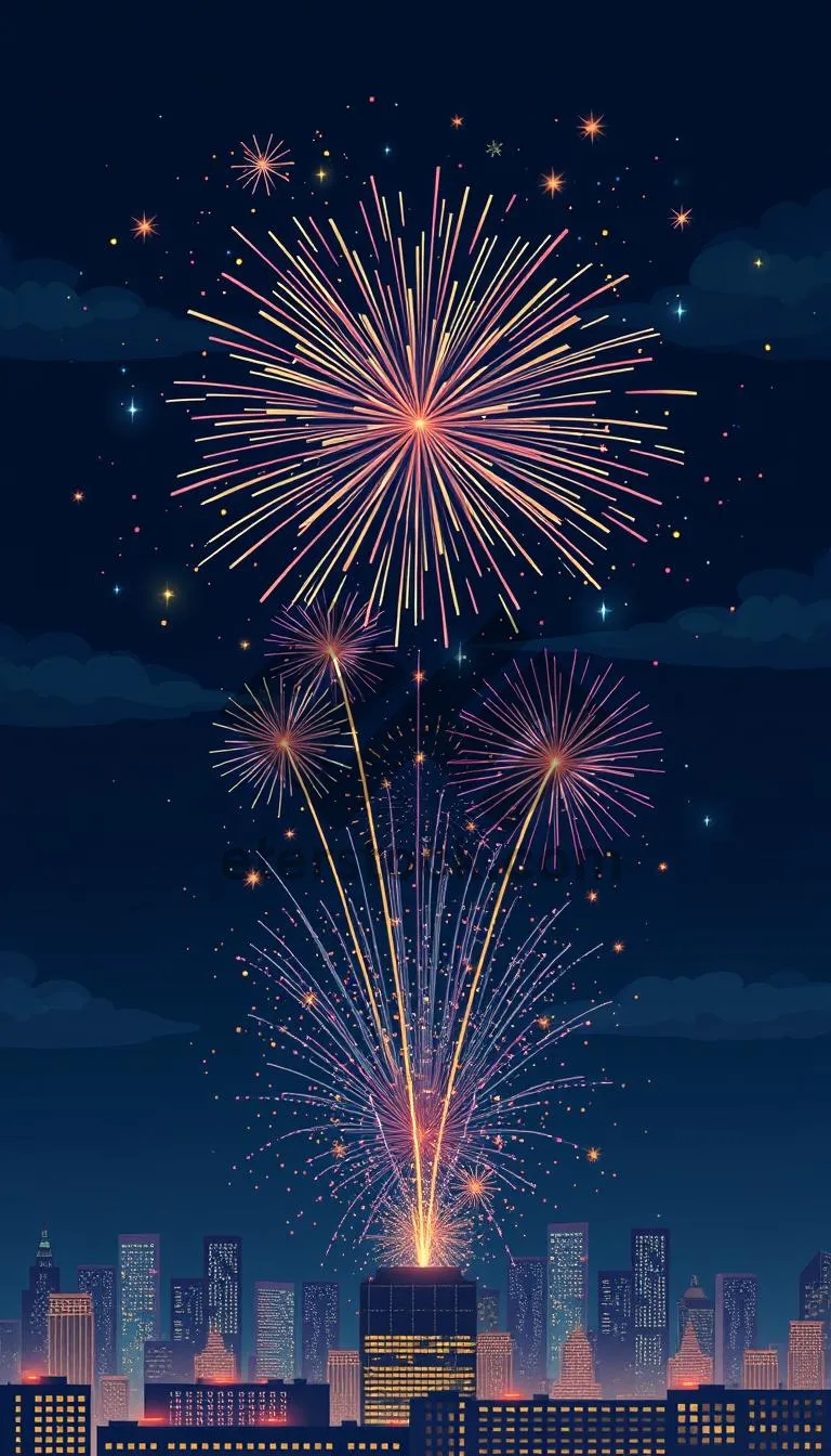 Picture of Colorful Fireworks Display in Night Sky