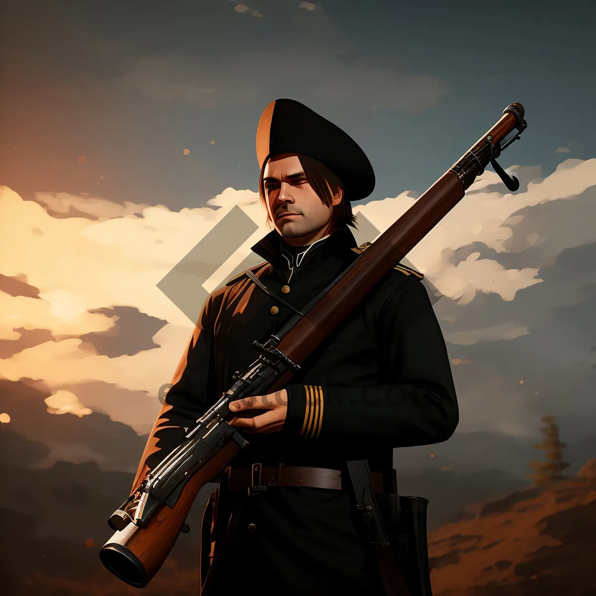 Picture of Adult male with flintlock rifle