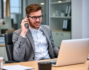 Smiling Businessman with Laptop in Modern Office