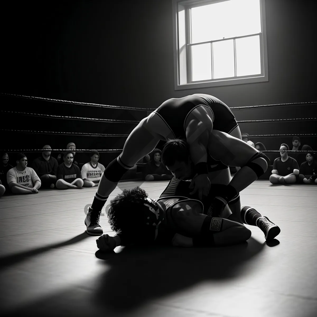 Picture of Adult wrestler on black wrestling mat