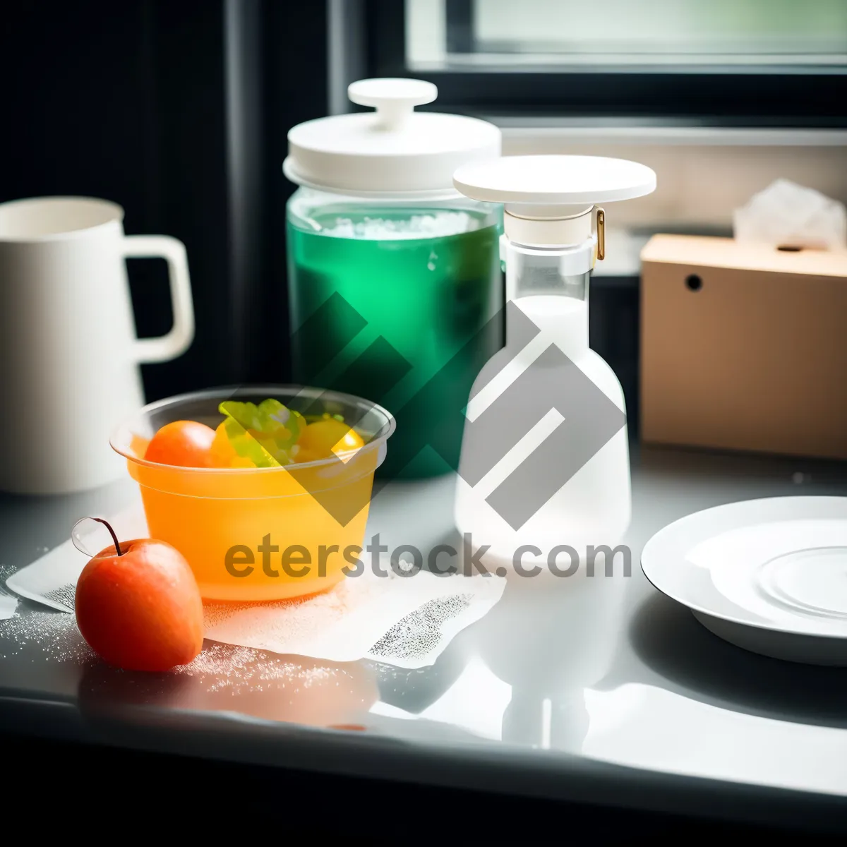 Picture of Hot breakfast tea in porcelain mug on saucer.