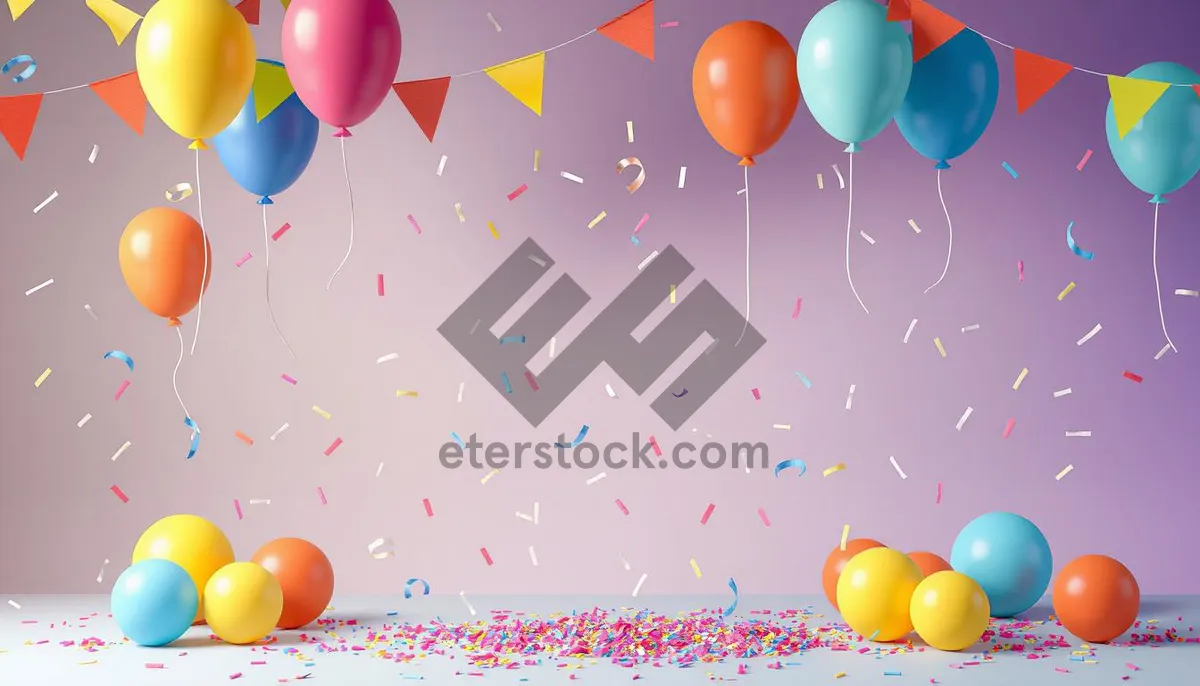 Picture of Colorful Birthday Party Decorations with Balloons and Confetti