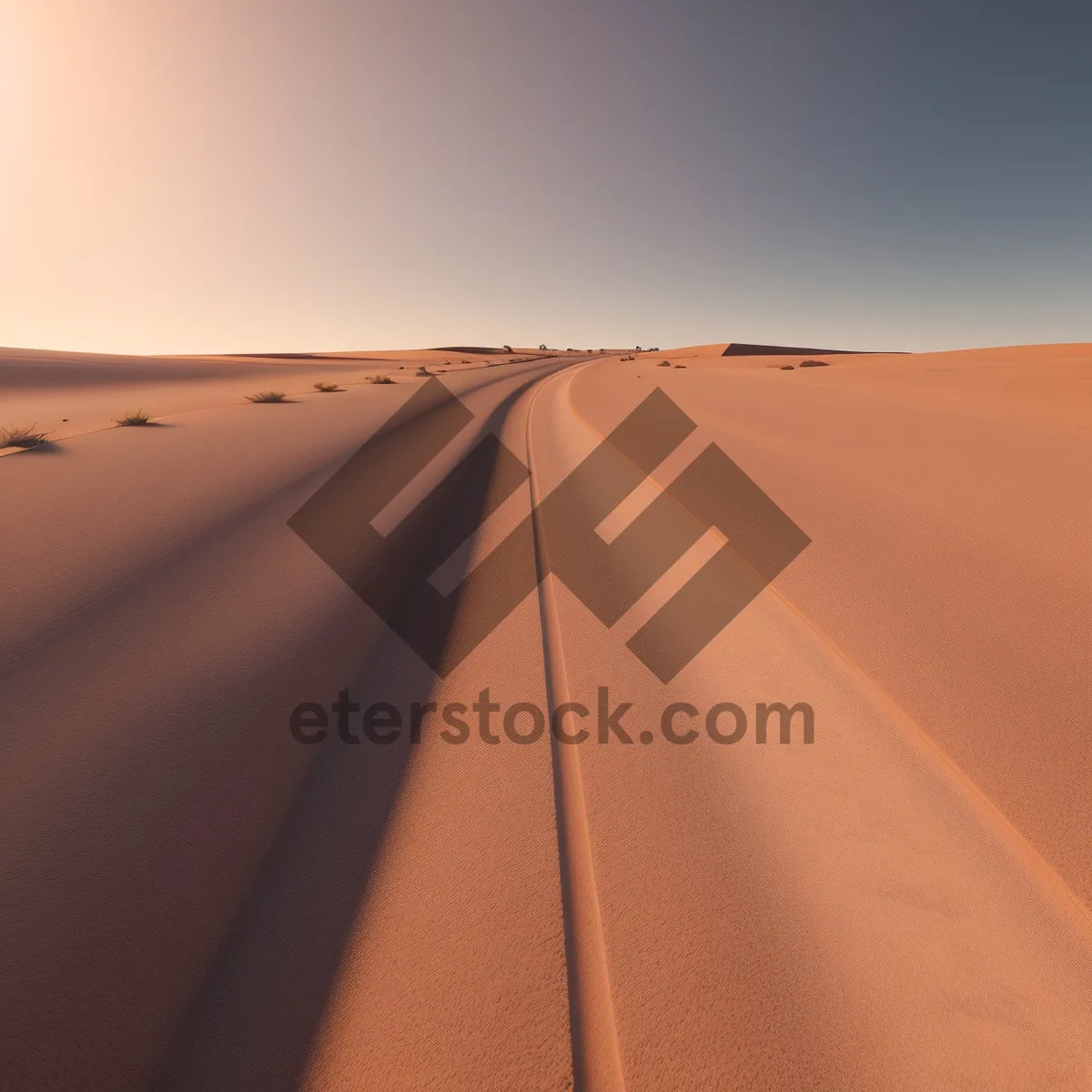 Picture of Dune Desert Landscape Road under Sunny Sky