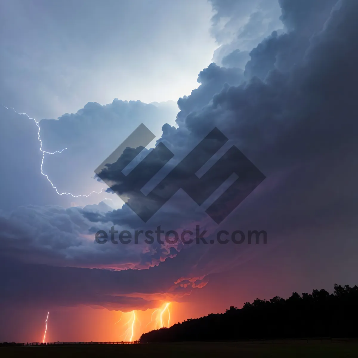 Picture of Skyline Sunset: Majestic Clouds and Lightning over Mountain Landscape