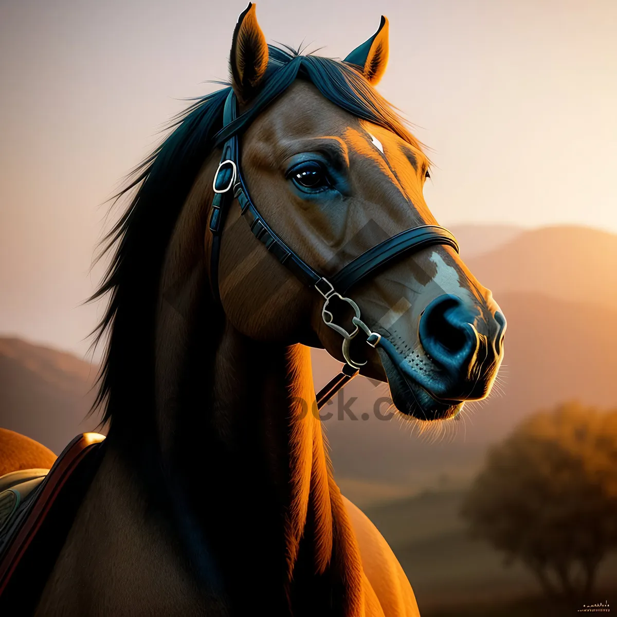 Picture of Thoroughbred Stallion Grazing in Meadow