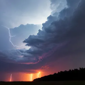 Skyline Sunset: Majestic Clouds and Lightning over Mountain Landscape