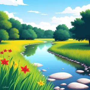 Serene Summer Meadow with Clear Sky