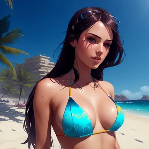 Attractive Bikini Model Enjoying Tropical Beach Vacation.