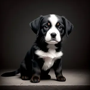 Adorable Black Puppy with Collar Sitting in Studio