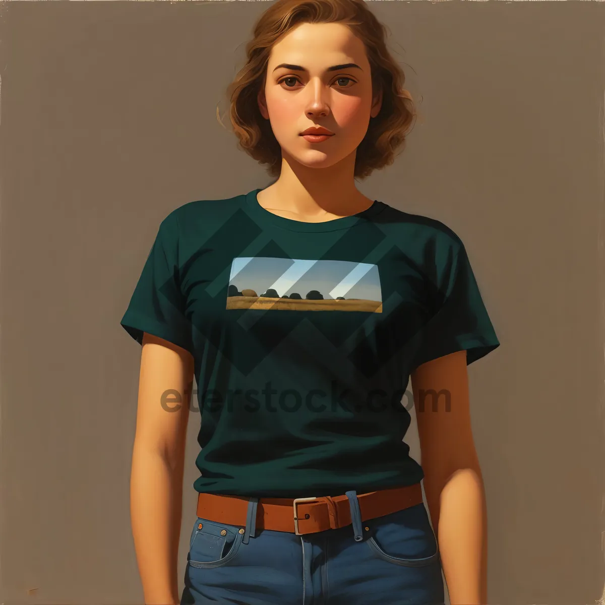 Picture of Smiling Lady in Attractive Jersey Shirt