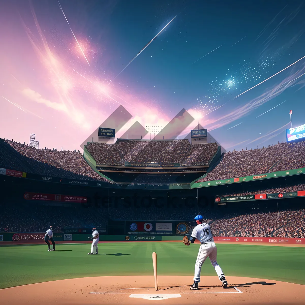 Picture of Vibrant Baseball Stadium Lights Illuminate Athlete in Competitive Match