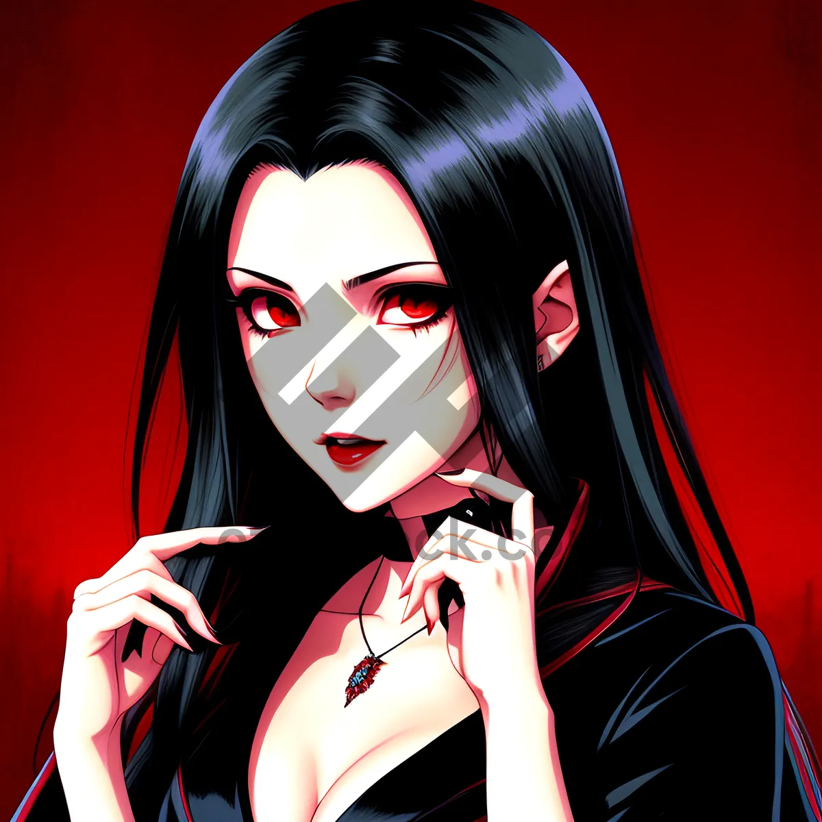 Picture of Sultry Sorceress: Attractive Black Haired Lady with Sexy Makeup and Sensual Gaze