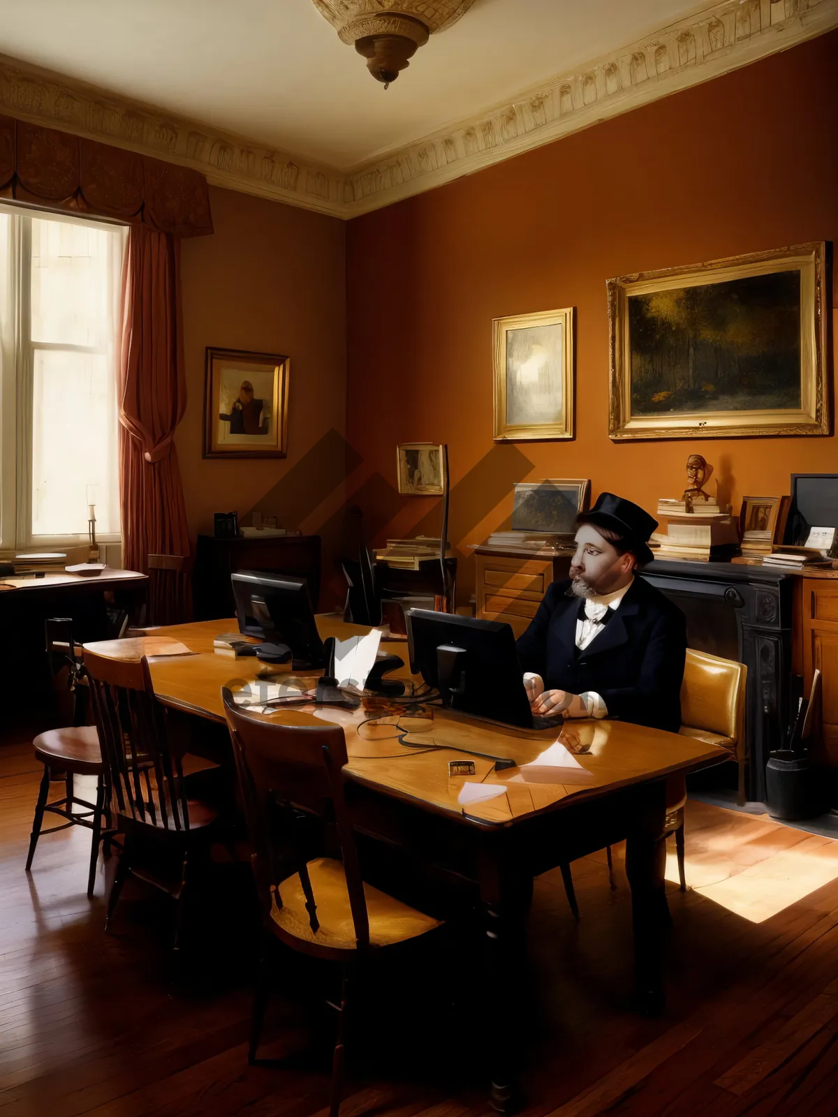 Picture of Group of businessmen discussing business strategy in modern office.