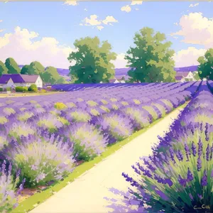 Purple Lavender Field in Colorful Light