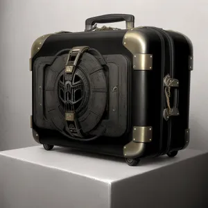 Vintage camera with bag and toaster on kitchen counter.