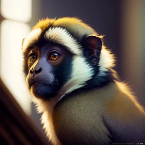 Wild Primate with Furry Face and Expressive Eyes