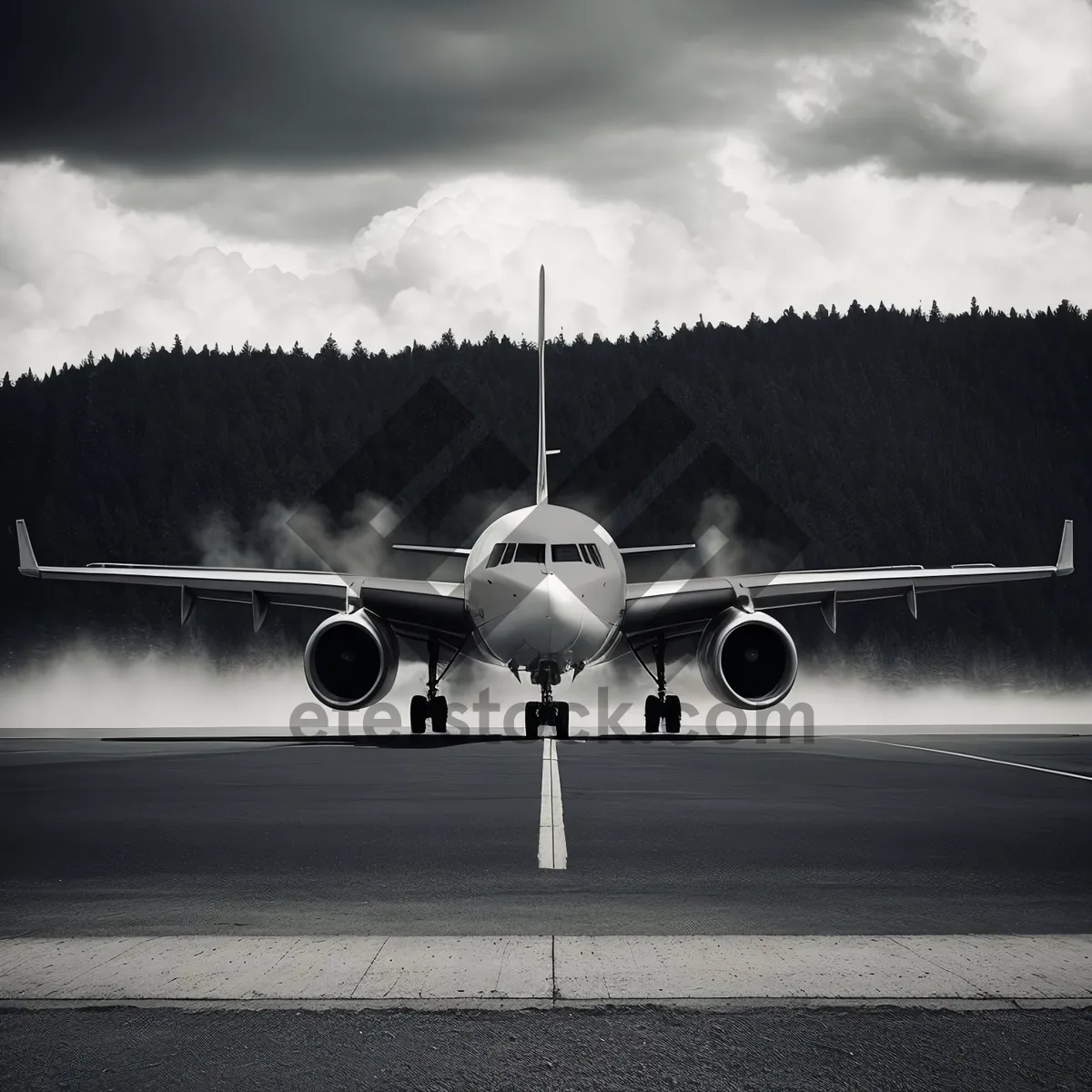 Picture of Jet Airplane on Runway Ready for Takeoff