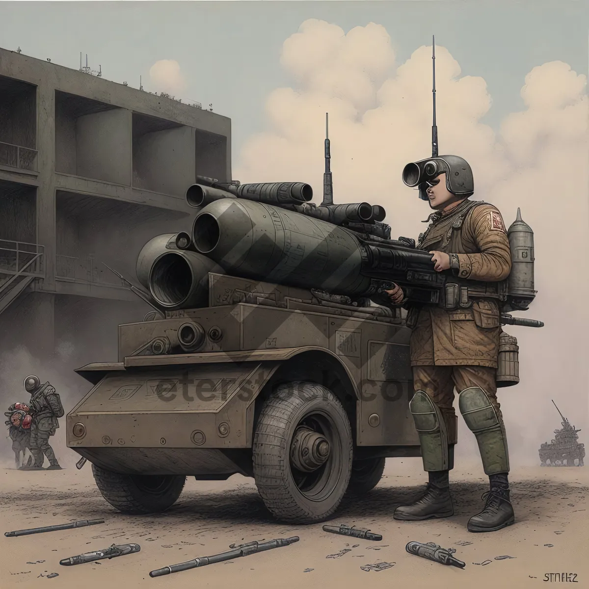 Picture of High-Angle Field Artillery Tank in Battle