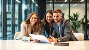 Professional Businesswoman and Man Smiling in Office Meeting