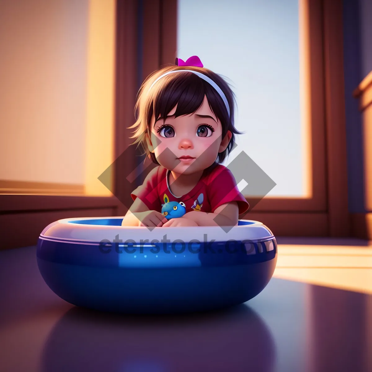 Picture of Joyful child learning on laptop with a smile