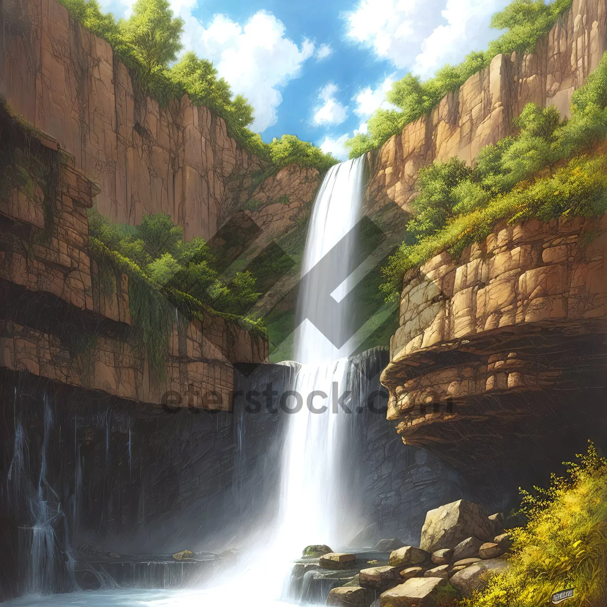 Picture of Idyllic Waterfall Serenity in Nature's Embrace