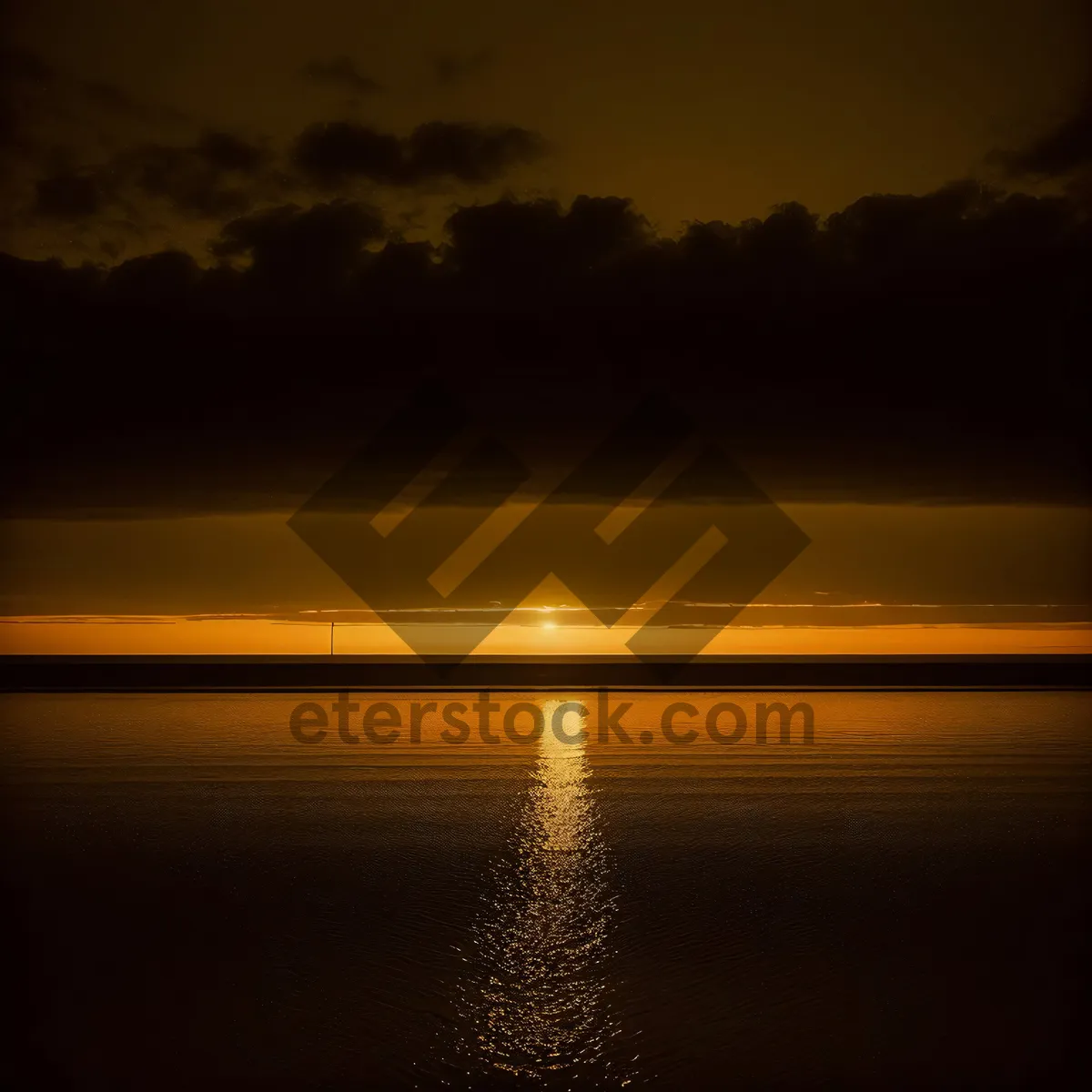 Picture of Orange Sun Setting Over Tropical Beach