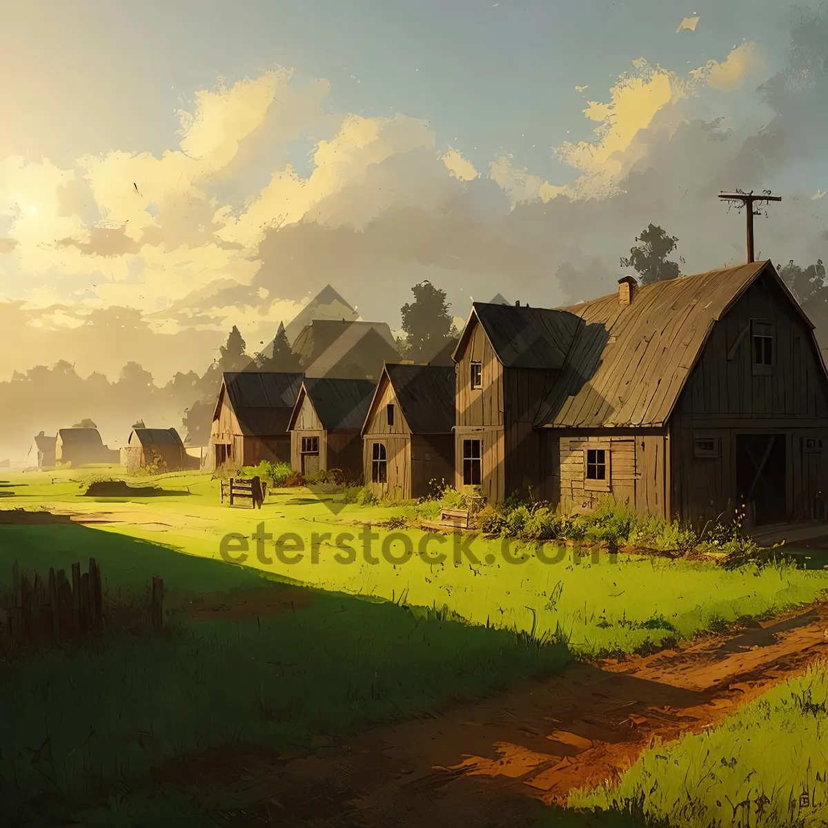 Picture of Old Rustic Barn amidst Serene Countryside Landscape