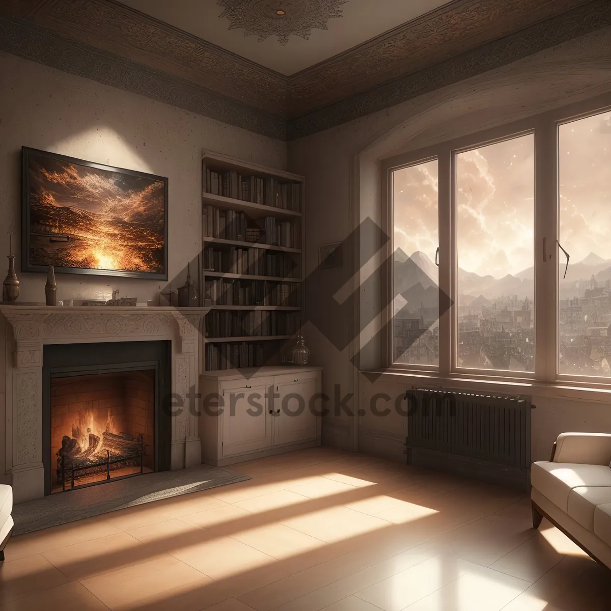 Picture of Modern Luxury Living Room Interior with Fireplace