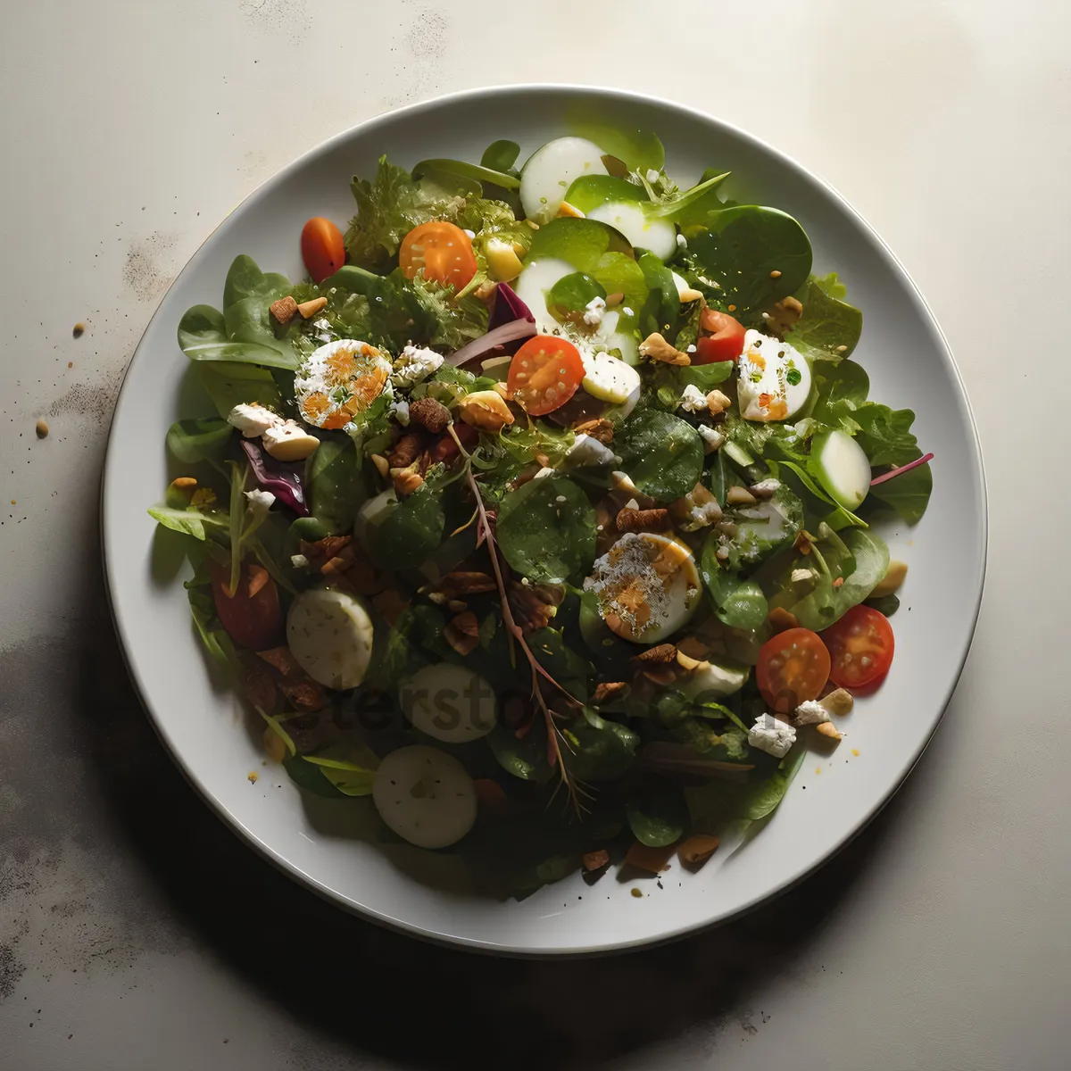 Picture of Fresh and Healthy Vegetable Salad with Meat and Greens