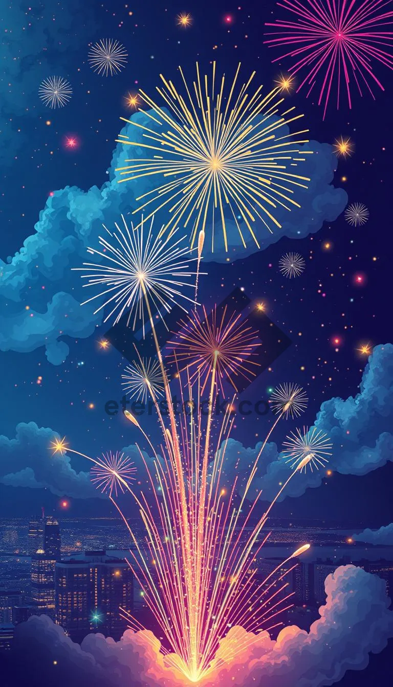 Picture of Colorful Fireworks Display in Dark Night Sky