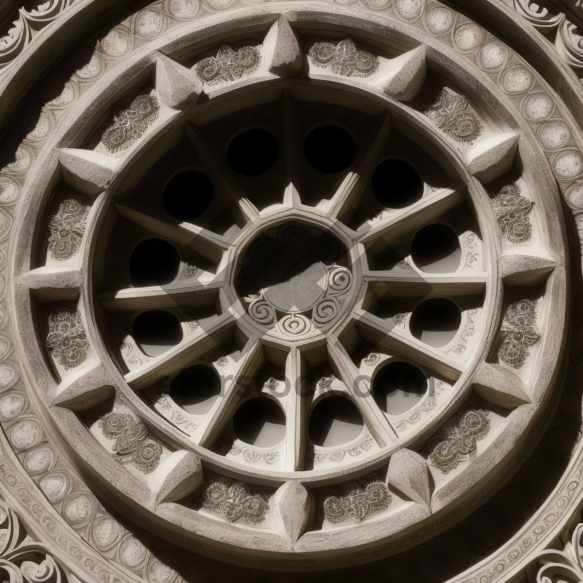 Picture of Vintage Car Wheel with Spoke Framework and Tire